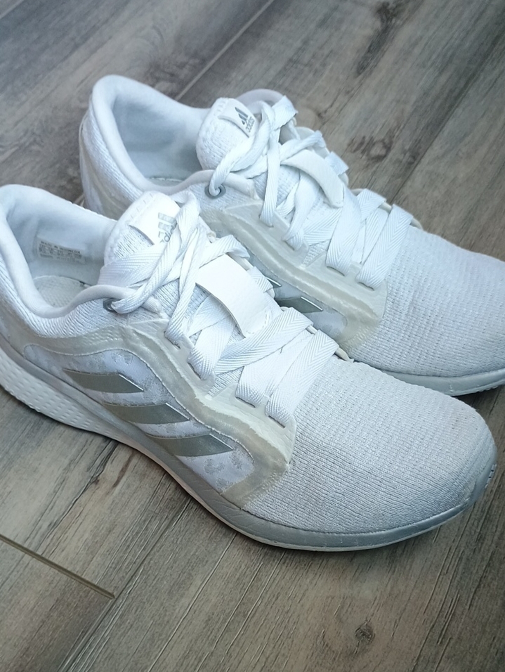 adidas White and Silver Knit Training Sneakers
